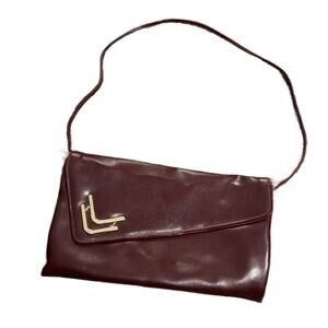 1980s Brown Leather Shoulder Pad Purse with hidden Mirror *